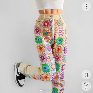Free People Crochet Knit Cream Mom Jeans